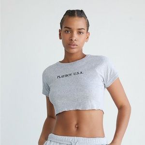 Playboy for Pacsun Heather Grey Playboy U.S.A. T-Shirt Crop Top
